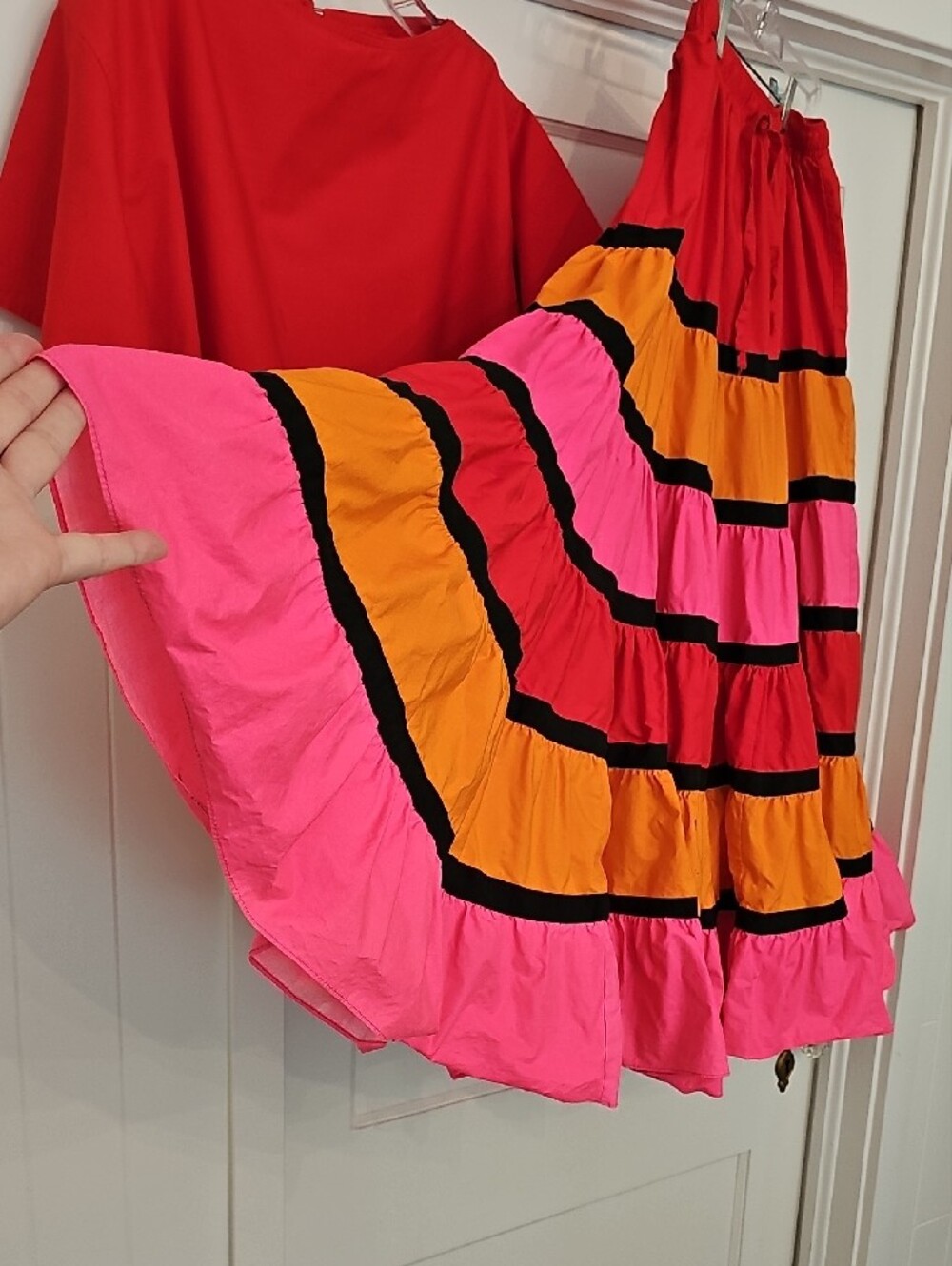 Albert Nipon Multicolor Tiered Maxi Skirt SET Red,& Orange & Pink, Vintage Set - Picture 2 of 16